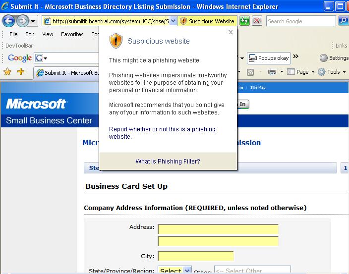 Small Business Directory - Phishing