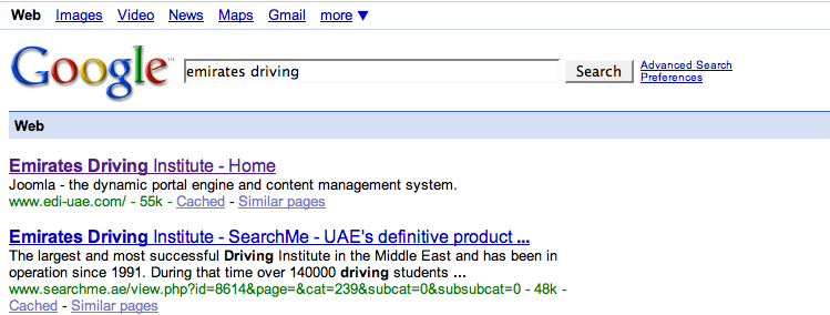 Dubai Emirates Driving Institute bad seo